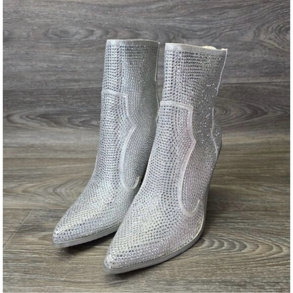 New Azalea Wang Rhinestone Crystal Embellished Cowboy Boots 11 🌟🌟 - Picture 9 of 13